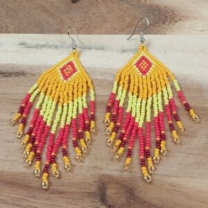 Colorful hand beaded bohemian earrings